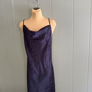 bebe Navy Satin Cowl Midi Slip Dress